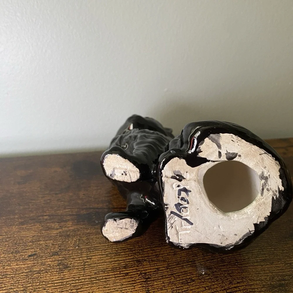 Vintage Black Persian Ceramic Cat Figurine Long Hair 5